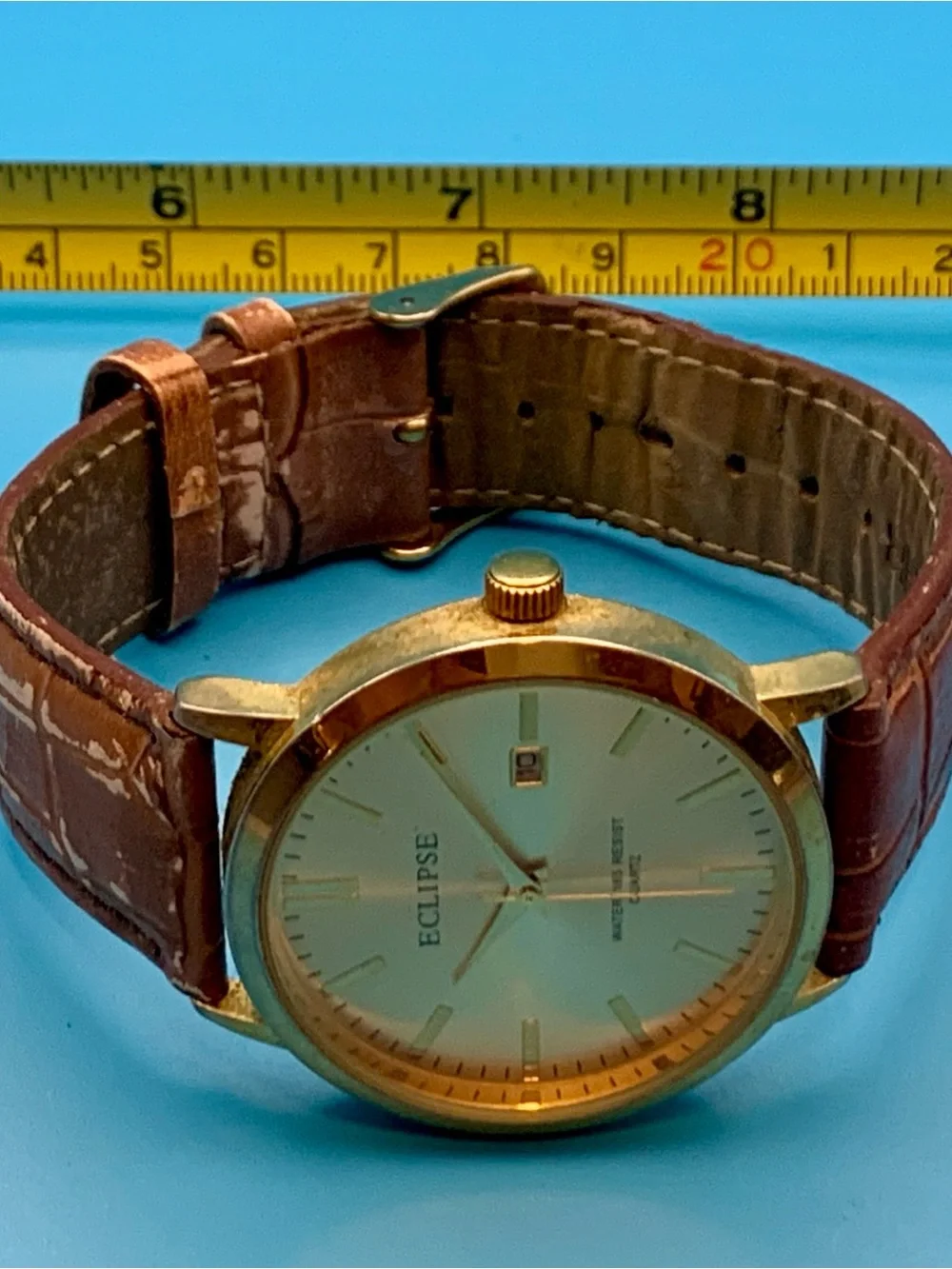 ECLIPSE Men’s Quartz Wristwatch Leather Band Date Japan Movt Working New Battery